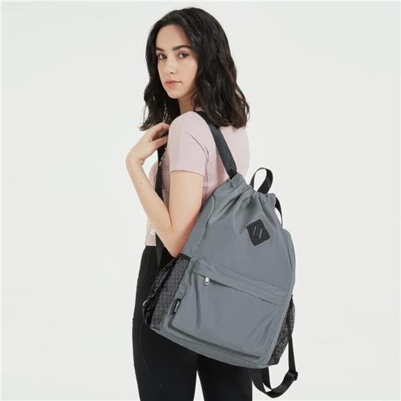 Drawstring Backpack Sports Gym Bag with Shoes Compartment Water-Resistant String - Picture 2 of 6